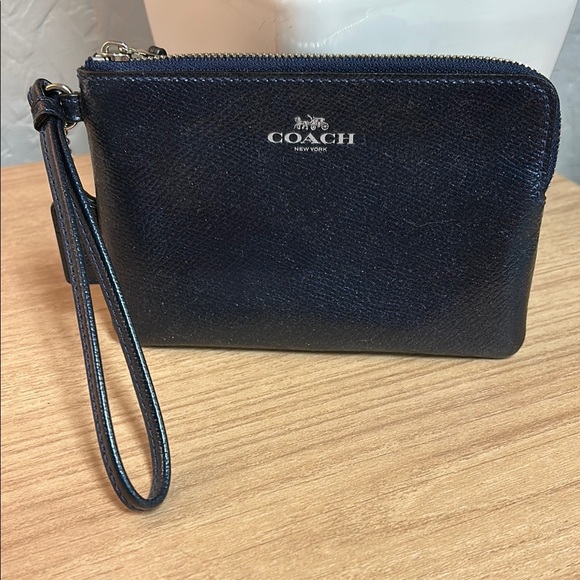 Coach Navy Blue Textured Wristlet - Picture 1 of 7